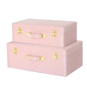 Set di 2 bauli portaoggetti in <span class=keywords><strong>velluto</strong></span> valigetta da viaggio rosa con manici e accenti Hardware oro - Product Image 1