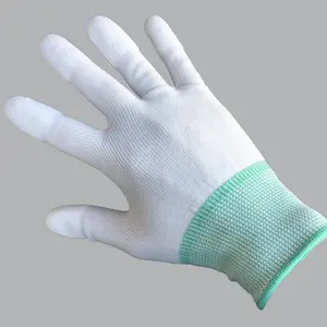 Coated Gloves Anti-static Nylon Gloves White PU Coated Finger Top Nylon Gloves For PCB Industrial