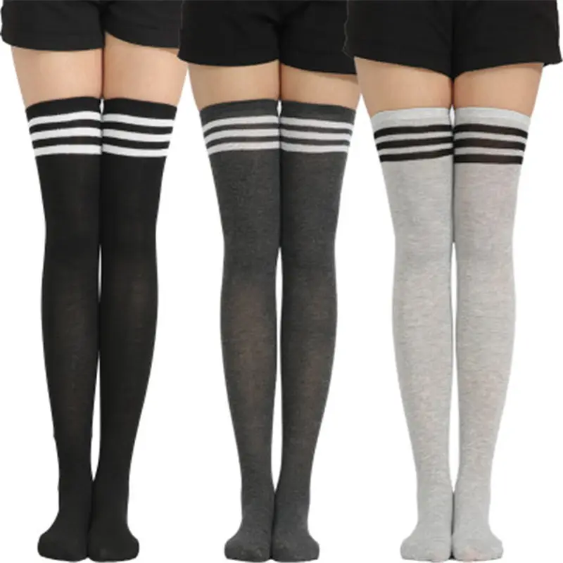 Offre Spéciale rayé chaussettes femmes drôle cadeaux de noël Sexy cuisse haute Nylon longs bas mignon vêtements sur genou chaussettes R1596