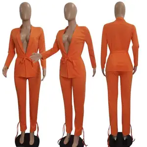 Conjunto de dos piezas de ropa de oficina para mujer, conjunto de dos piezas de cintura holgada de Color sólido GM, traje de negocios