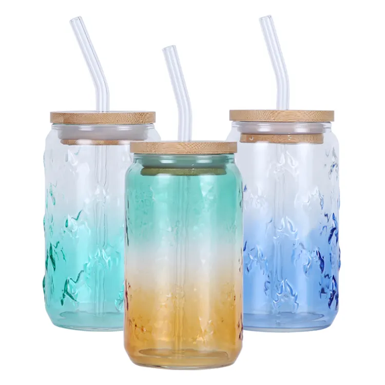 New Arrive Top Sellers Drinkware Products Sprayed Colored Beer Glasses Clear Tumbler With Bamboo Lid And Straw