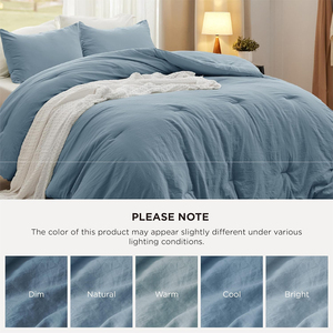 Ensemble de couette Queen, <span class=keywords><strong>bleu</strong></span> poussière, doux, pré-lavé, 100% polyester, garni de plumes, toutes saisons, ensemble de lit 3 pièces, 1 couette légère - Product Image 5