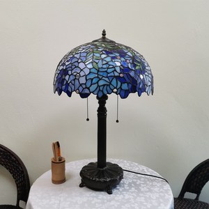 סגנון tiffany סגנון wisteria צבע זכוכית מסגרת בעבודת יד עם מנורת שולחן עם אור לבן חם רך - Product Image 6