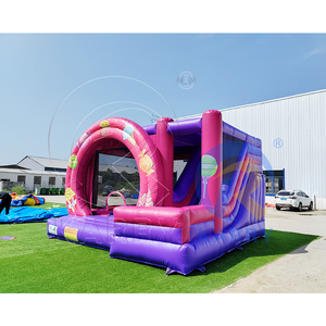 Purple and <b>Pink</b> Tropical Wet Dry Bounce House Buy Bounce House Wholesale Inflatable Candy Bouncy Caste with <b>Slide</b> - Product Image 4