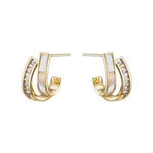 Muyu C-Shaped Shell Stud Earrings 14k Gold Plated With Crystal Inlay Geometric Design For Women Gift Fashion Jewelry - Product Image 5