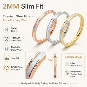 Fashion 316L Stainless Steel <b>Thin</b> Stackable <b>Ring</b> 18K Gold Plated Inlaid Natural Shell Band <b>Ring</b> For wholesale purchase - Product Image 5