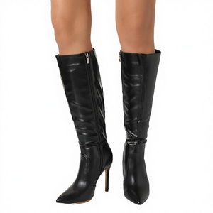 Botas Cómodas de Tacón Fino, Clásicas, con Cierre Lateral, hasta la Rodilla, Punta Puntiaguda, Elegantes y con Estilo, para Otoño e Invierno, con Suela de Goma - Product Image 3