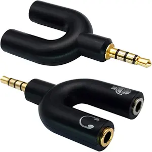 Pemisah Audio Tipe C 3.5Mm, Adaptor Audio Earphone Stereo Bentuk U Laki-laki Ke 2 Perempuan untuk Laptop Ponsel