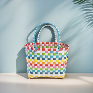 Bolso Tejido a Mano, Colorido, a Cuadros, Bonito y Cuadrado, Bolso de Mano para Mujer, Versátil y Portátil - Product Image 4