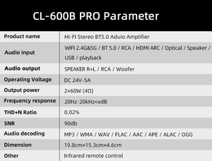 <span class=keywords><strong>Amplificador</strong></span> <span class=keywords><strong>de</strong></span> Karaoke Profesional <span class=keywords><strong>de</strong></span> 2x60W con WiFi para 5.4 AirPlay2, Subwoofer <span class=keywords><strong>de</strong></span> Aluminio para Sistema <span class=keywords><strong>de</strong></span> <span class=keywords><strong>Sonido</strong></span> en Casa, Control por Aplicación, CL-600B PRO, Compatible con Spotify - Product Image 6