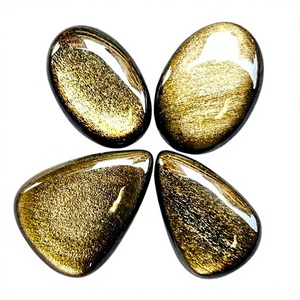 FAIJAN GEMS - Gemas Sueltas de Obsidiana Dorada Natural, Ágata Dendrítica, Cabujón, para la Elaboración de Joyas, Tamaño Personalizable, Altura del Artículo - Product Image 1