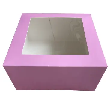 Красивая розовая коробка для печенья 10x10x5 дюймов, одноразовая коробка для пирожных с окошком, оптовая продажа одноразовых бумажных коробок