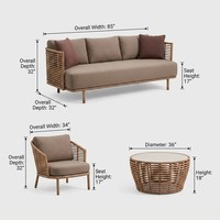 Ensemble de canapé d'extérieur en rotin tressé 3 places, avec coussin épais, durable, confortable, avec rangement, imperméable, design minimaliste et respectueux de l'environnement