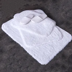 Tapis de bain blanc antidérapant à longue boucle 100% coton Star Hotel personnalisé en gros