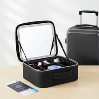 Trousse de Maquillage de Voyage à LED Simple Face avec 3 Lumières Colorées, Diviseurs Ajustables et Porte-Pinceaux