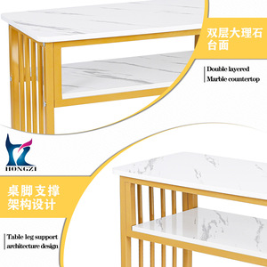 Table de manucure HONGZI à double niveau, imitation marbre, cadre doré, station de manucure pour salon - Product Image 4