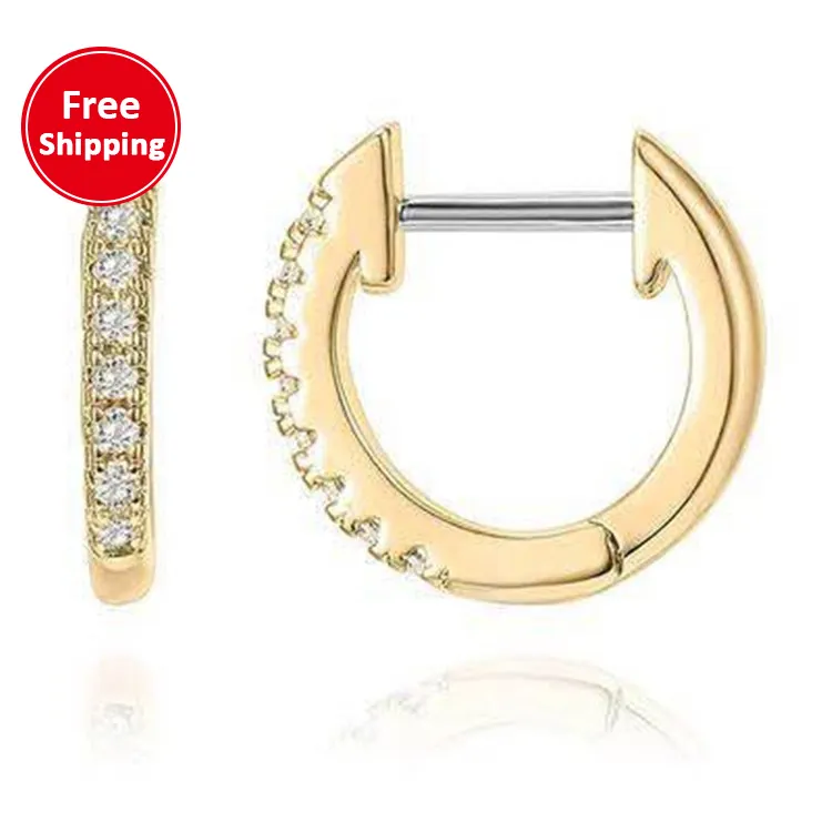 FreeShipping 14K Gold Plated Cuff Earrings Post 2.0mm Mid Size Cubic Zirconia Small Hoop Huggie Stud Earrings für Women