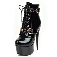 Bottines d'hiver pour femmes, à fermeture éclair, couleur unie, talons très hauts, bout en cuir verni, noir, blanc, rouge, chaussures de club, grande taille 48