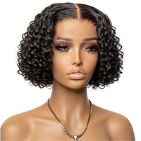 Perruques Courtes Bob Brésiliennes 100% Cheveux Humains Remy Ondulés Profonds 16 Pouces Fermeture Frontale en Dentelle 13x4 Transparente Densité 180%