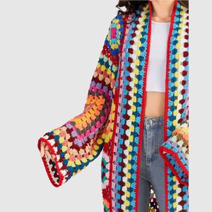 D1209TD72 Casual Long Sleeve Colorful Floral Crochet <b>Maxi</b> Sweater <b>Cardigan</b> for Women Fashion - Product Image 6
