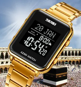 SKMEI Al 2064 Fajar Muslim Watch Islamic Prayer Arabic Wrist Prayer Time Digital Trend Men Square Dial Azan Prayer Watch