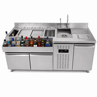 Table de barman en acier inoxydable à double porte avec fentes pour bouteilles, refroidisseur de bière/bar, contrôle numérique de la température pour les boissons