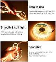 Bande LED COB haute luminosité CRI90 24V 12V 528LED/M 10m 3000k 4000k 6000k Bande LED COB flexible