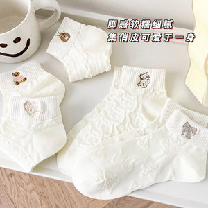 <b>White</b> Women's Ankle Socks Polyester Cotton Breathable Sweat Absorbing Bow Pattern Spring Summer Autumn Casual Low Cut Style - Product Image 2