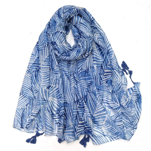 2024 mode 180*85cm Stock femmes mode écharpes Polyester bleu imprimé écharpe belle crème solaire châle - Product Image 3