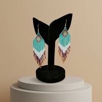 Anting-anting rumbai warna-warni musim gugur, anting-anting manik-manik biji, anting-anting buatan tangan, set anting-anting manik-manik untuk wanita, anting-anting bunga manik-manik beras