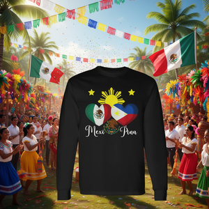 Camiseta Mexipina de Manga Larga con Diseño de la Bandera de Filipinas y México, Estampado de Corazón, Prenda Unisex - Product Image 2