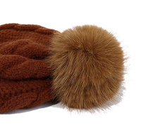 Gorro de lana gruesa de alta elasticidad para mujer, gorro cálido de invierno con pompón, gorro de punto con forro polar grueso y pompón
