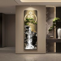 Jam Dinding Digital Lanskap untuk Dekorasi Pintu Masuk, Lukisan dengan Lampu untuk Ruang Tamu, Fungsi USB/colokan, Dekorasi Rumah