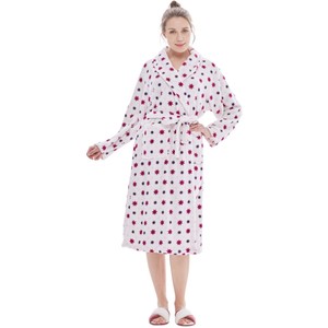 女性のための工場で居心地の良い快適な暖かい印刷冬のバスローブ特大厚いぬいぐるみ寝間着フランネルフリースエレガントなショートレイヤー - Product Image 1