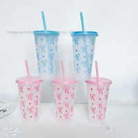 Vaso de Plástico PP Reutilizable y Ecológico de 24oz con Diseño de Lazo Rosa y Corazón, de Pared Simple, Moderno y Versátil, Novedad 2025 de Gran Venta