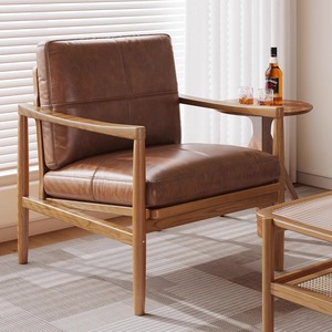 Kursi santai dengan kursi kulit nyaman untuk balkon ruang tamu kamar tidur kursi lapis kain lembut dengan rangka kayu padat - Product Image 5