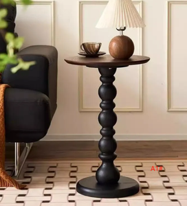 Modern Round Wood <b>Coffee</b> <b>Table</b> With Turned <b>Leg</b> Base Midcentury Design Living Room Furniture - Product Image 1