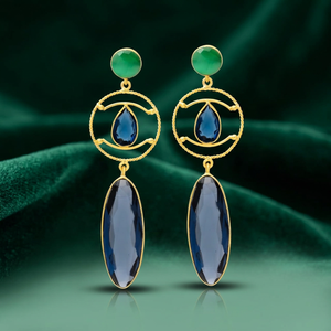 Pendientes Colgantes de Iolita Hidro y Gema Verde Hidro, Pendientes de Latón Hechos a Mano, Pendientes con Piedras Preciosas - Product Image 3