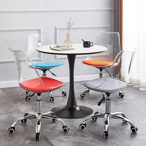 Silla de Comedor Giratoria de Diseño Nórdico con Base de Metal Tulip, Asiento Acolchado de Plástico PP y Ruedas - Product Image 4