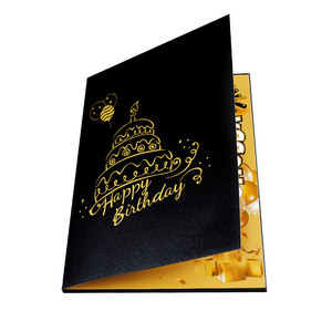 Tarjeta emergente <span class=keywords><strong>de</strong></span> Feliz Cumpleaños <span class=keywords><strong>de</strong></span> oro negro para novio, tarjeta <span class=keywords><strong>de</strong></span> <span class=keywords><strong>pastel</strong></span> <span class=keywords><strong>de</strong></span> cumpleaños 3D, tarjeta <span class=keywords><strong>de</strong></span> bendición hecha a mano tallada en 3D con música y Luz - Product Image 4