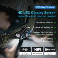 Helm interkom bebas genggam dengan layar LED, Headphone interkom nirkabel gigi biru untuk pengendara motor ski