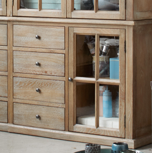 Mobile Vintage in Legno di Quercia Massiccio Stile Fattoria Francese <span class=keywords><strong>con</strong></span> Ante in Vetro, 5+ Cassetti e <span class=keywords><strong>Ripiani</strong></span> Regolabili per Soggiorno o Hotel - Product Image 5