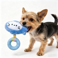 Jouet en peluche pour chien en forme de poisson bleu avec bande TPR, donut et couineur pour petits chiens, idéal pour les morsures et le soulagement de l'ennui