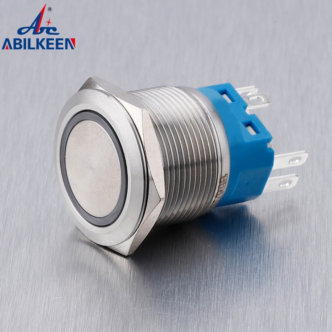 22MM Self-Latching/Slef-Return Stainless Steel Metal <strong>Push</strong> <strong>Button</strong> With Three <strong>Color</strong> RGB Customized <strong>LED</strong> Ring and 7Pin Terminal