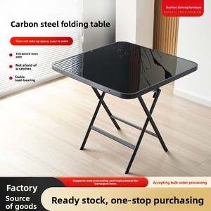 <span class=keywords><strong>Tavolo</strong></span> Pieghevole <span class=keywords><strong>Quadrato</strong></span> con Telaio in Metallo Nero e Vetro in Acciaio Inossidabile, Ideale per Giardino, Spiaggia e Patio di Ristoranti - Product Image 4