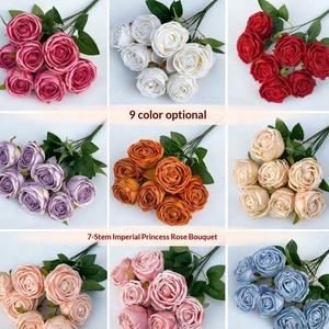 Fleurs artificielles en soie gaufrée style européen, roses princesse à 7 branches, pour arrangements floraux <span class=keywords><strong>de</strong></span> mariage, banquets, hôtels et fêtes à domicile - Product Image 3