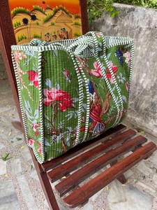 Bolso de Mano Acolchado de Algodón con Estampado de Bloques, Funcional para Oficina, Mercado, Salidas Casuales, Viajes y Compras - Product Image 2