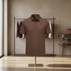 Polo à manches courtes pour homme, couleur marron unie, tissage Oxford, coupe classique - Product Image 3