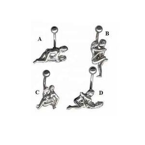 Piercing de ombligo de acero inoxidable con barra curva, divertido y sexy, para hombres y mujeres, con diseño de Kama Sutra. - Product Image 1