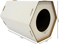 Maison pour chat en carton pour chats d'intérieur - Boîte hexagonale pliable, légère et durable, design blanc moderne (15,75" x 12,4")